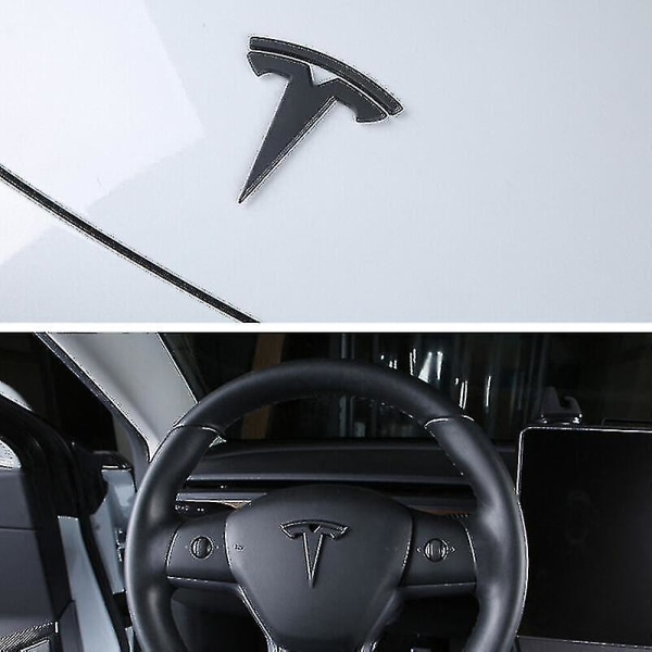 Tesla Model Y 3x Matte Black T Logo Panser Bagasjerom Ratt Merke