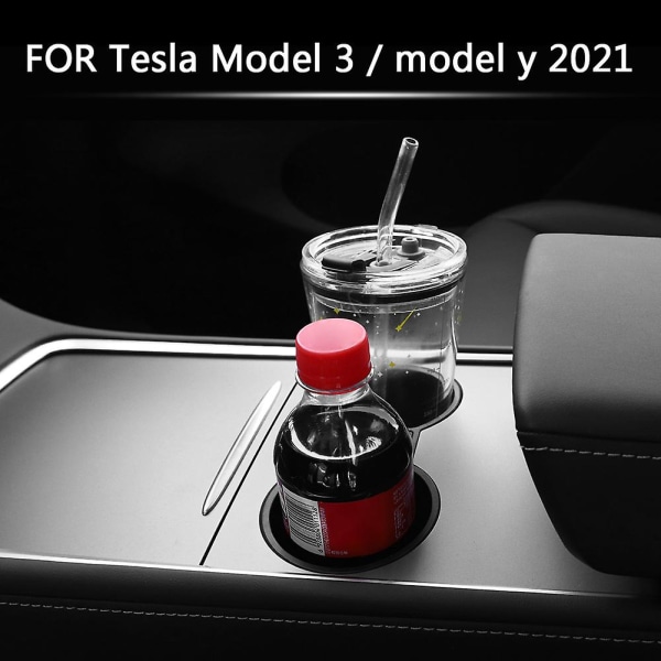 Koppholderinnsats for midtkonsoll i bil, svart TPE, bilinteriørtilbehør for Tesla Model 3 Model Y 2021 - Drikkeholdere