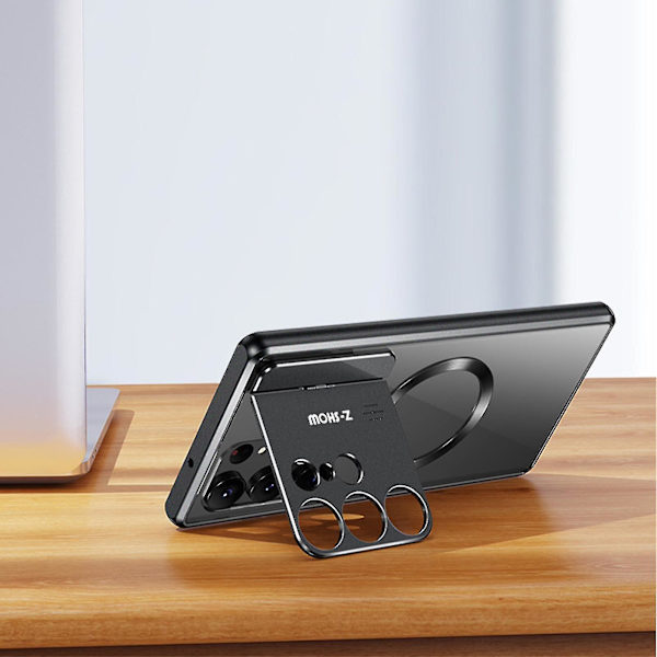 Fodral för Samsung Galaxy S24 Ultra med Osynligt Stativ för Kamera, Kompatibelt med MagSafe, 360 Graders Skydd Magnetisk Metall Bumper Bakre PC-Skydd
