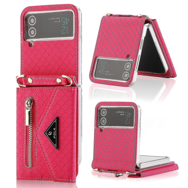 Pung Etui Kompatibel Med Galaxy Z Flip 4, Crossbody Lanyard Pu Læder Beskyttende Cover Med Kortpladser Rose Red For Galaxy Z Flip 4