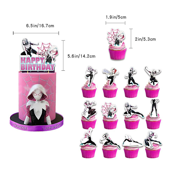 Spider Gwen temafestartikler Dekorationer Balloner Banner Kage Cupcake Toppers Sæt Gaver