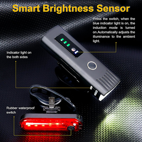 Sykkellyssett, USB-oppladbar superlys LED vanntett frontlykt