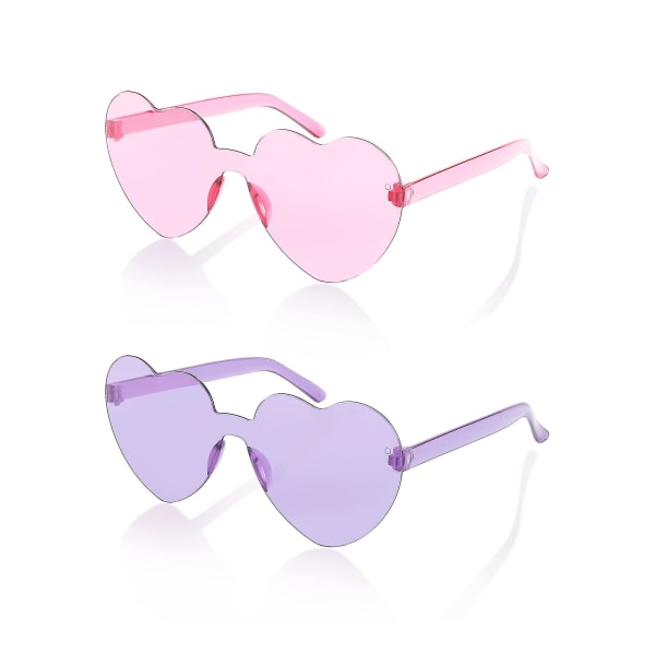 2-paks kantløse hjerteformede solbriller kvinner One Piece Transparente Trendy kjærlighetsbriller D