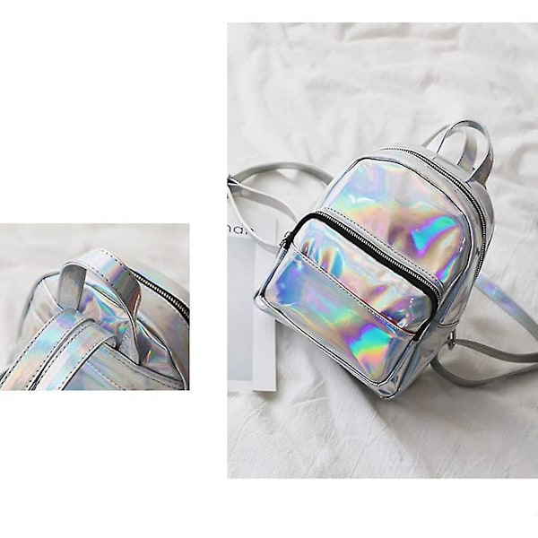 Holografinen lompakkoreppu Iridescent-laukut naisille - Chic Holographic Backpack Hologram School Shoulder Bag - Salkku tytöille (hopeinen)(1 kpl)