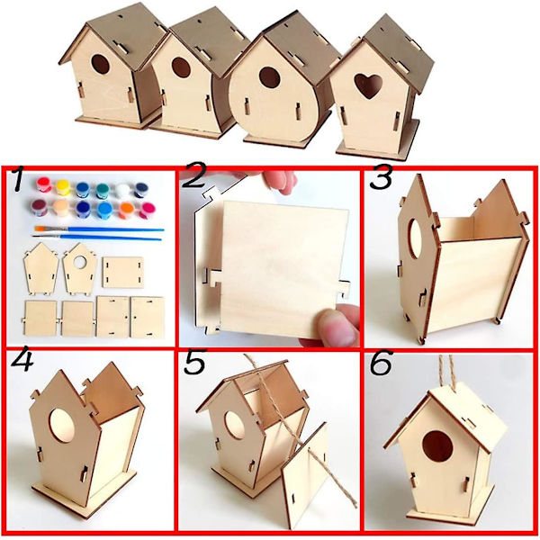 Diy Fågelholk Kit För Barn-4pack Ny Design Bygg Och Måla Fågelholk Hantverk För Barn, Träprojekt För Flickor Pojkar.
