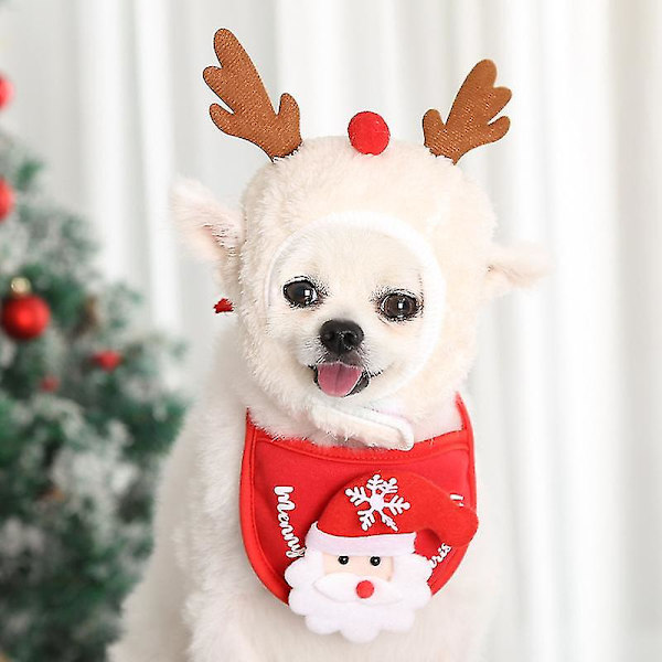 Julehatt for kjæledyrhund, Santa-skjerf for hund, elg-julehatt for hund og katt, vaskbar spytt-håndkle for små hunder, vintertilbehør for hunder green cat S