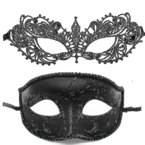 2kpl Venetian Masquerade Prom Party Masks Puvut Juhlatarvike-koko:musta