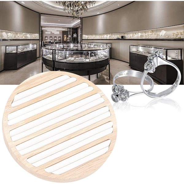 Træ Smykke Display Bakke, 6 Slots Ring Ørering Display Opbevaring Holder Hvid Læder Indsæt Organizer Smykke Display Detailhandel, 14.95x1.7cm