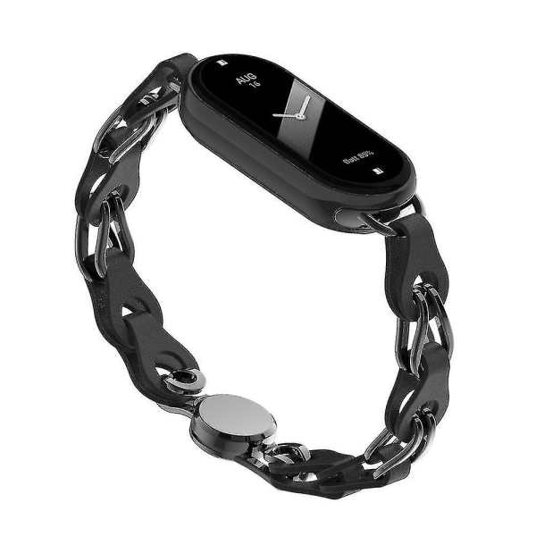 För Xiaomi Smart Band 8 Magnetic Watch Band Äkta koläder+kedjearmband av aluminiumlegering Black