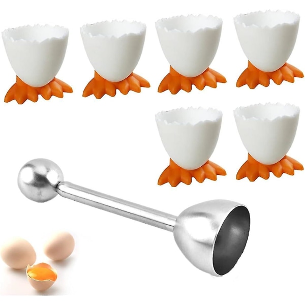 Eggkoppersett og eggeåpner i rustfritt stål (7 deler)