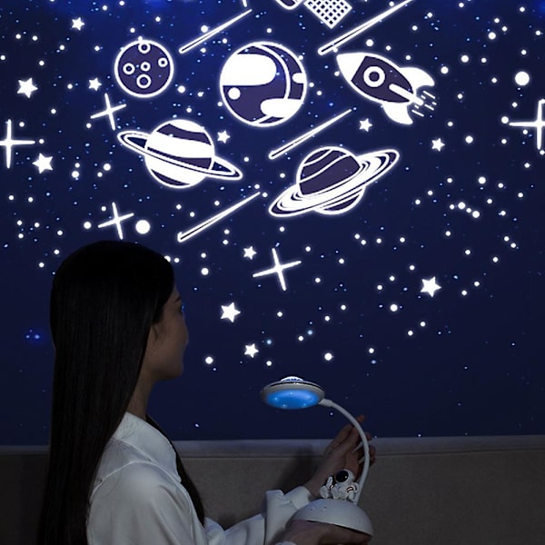 4 i 1 Astronaut Projektion Skrivebordslampe LED Nattelys Studerende Læring Øjenbeskyttelse Penneholder Skrivebordslampe Hvid
