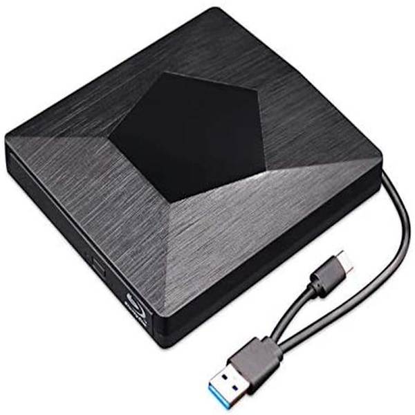 External Blu Ray 3D Reader, Ultra Slim USB 3.0 and Type-C Blu Ray Optical CD DVD Reader for Mac OS, Windows Xp/7/8/10, Laptop PC (Black)