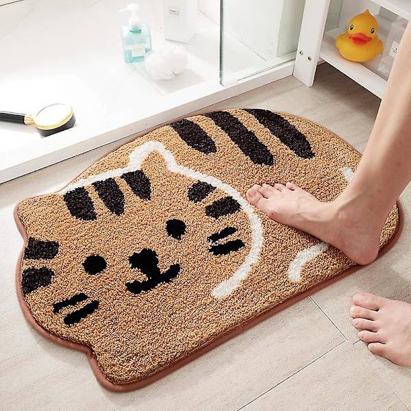 Badmattor, söt Kawaii kattmatta för badrum, matta för badkar, entré dörrmatta, halkfri vattenabsorberande badmatta