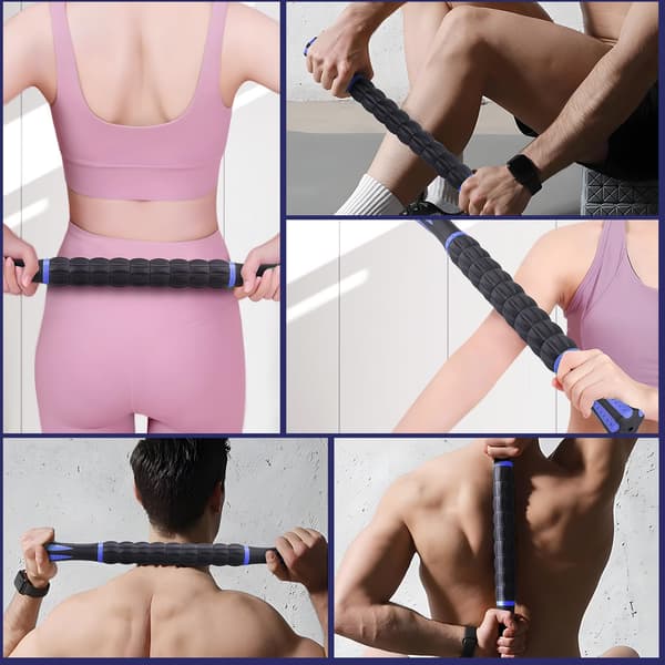 Muscle Roller, Professional Quality Massage Tool for Lymphatic Drainage and Deep Tissue Therapy, Handheld Recovery System for At Blue & Black