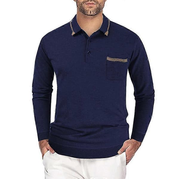 Langærmede skjorter med knapper til mænd Navy Blue 2XL