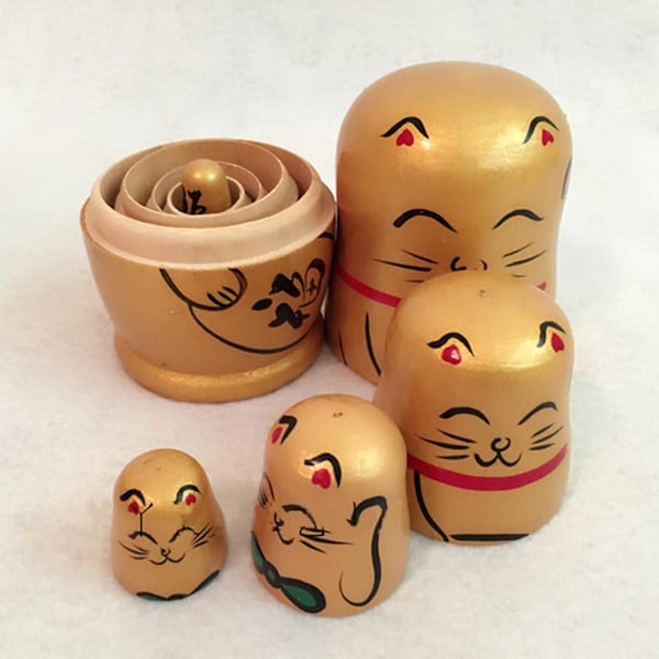 5 stk/sett Nesting Dolls Håndmalte Hjemmedekorasjon Tre Lykkekatt Matryoshka Gave Til Butikk