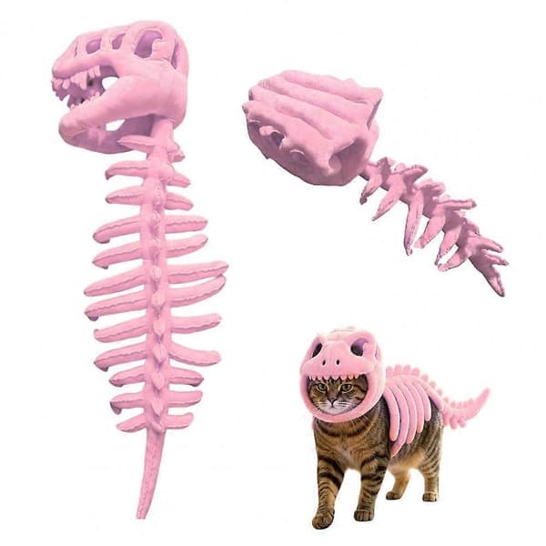 Dinosaurusskelet-kostume til kat, plys-skelet-hætte til kat, Halloween-tøj til killinger Grey L