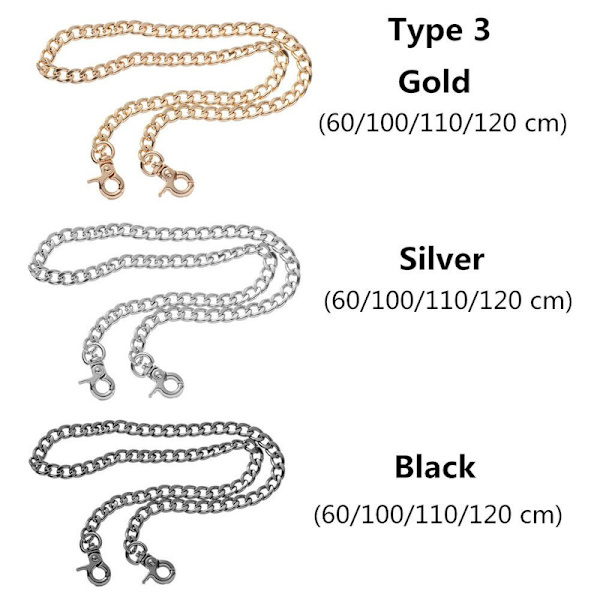 Väskkedja axelrem SILVER 120 cm TYP 2 TYP 2 - Högkvalitativ Silver 120 cm Typ 2-Typ 2 120 cmType 2-Type 2 Silver