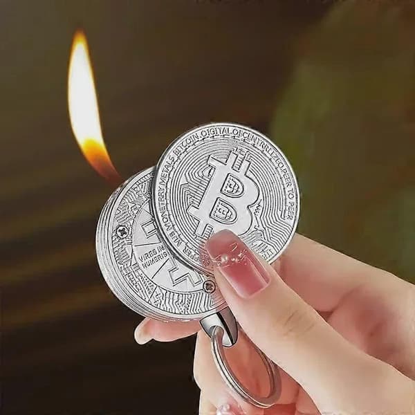 Bitcoin-Møntlighter Bærbar Butangasfyldt Lighter til Mænd Silver