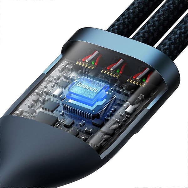 Flash Series II USB-kabel USB-C Iphone Lightning microUSB 100W 1,2m blå