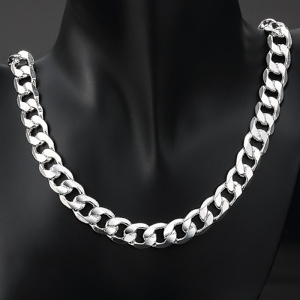 925 Sterling Hopea Väri Kaulakoru Miehille 18/ 20/24/26 Tuumaa Klassinen 12mm Ketju Luxury Korut Häät Joululahjat 60cm 24inches