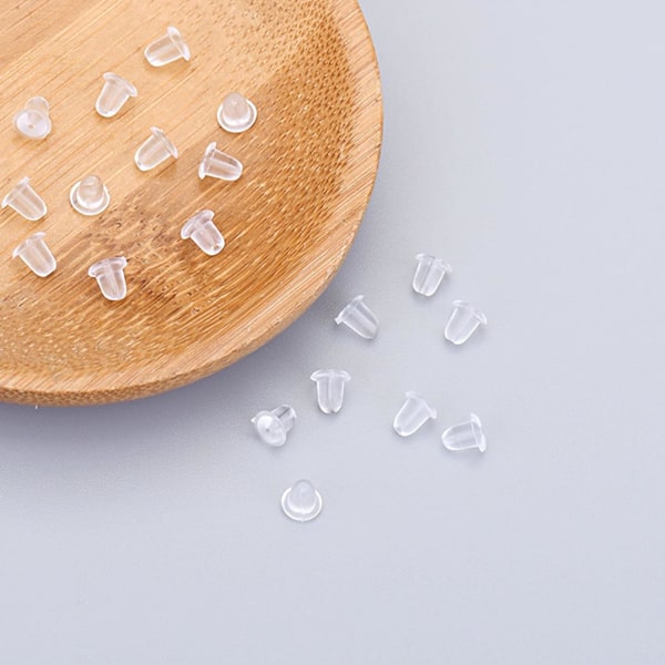 100 st silikonörhängen, tryck på örhängen, örhängen plugg, för DIY-ersättning, transparent (4 * 4 mm)