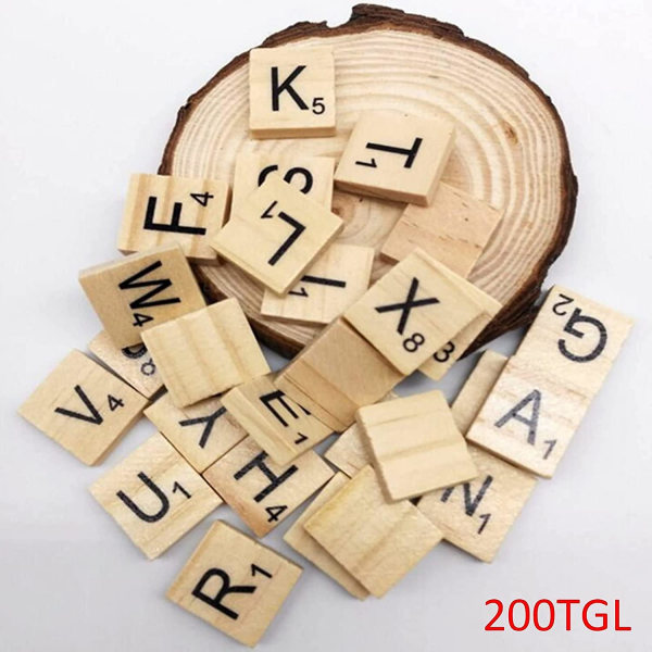 Scrabble-bokstäver i trä, 200 x Scrabble-brickor, alfabetsspel