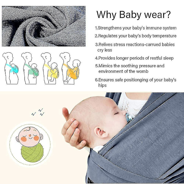 Babysele enkel att bära certifierat ergonomiskt stöd Flerfunktionell stretchig babysele