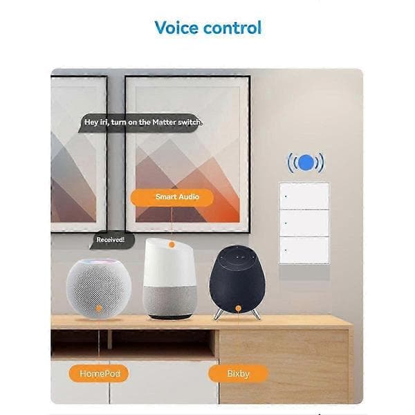 Matter WiFi Smart Switch Væglyskontrol med 1-6 Gangs Knap til App Vit