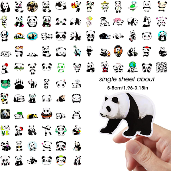 100 kpl söpöjä panda-vinyyli-tarroja, sarjakuvaeläinten koristetarroja, DIY-tarroja kannettaville tietokoneille ja vesipulloille