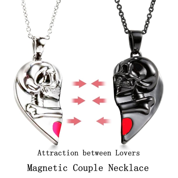 Retro magnetiske par halskæde Simple Skull Heart Pendant Pendant halskæde Multi-color