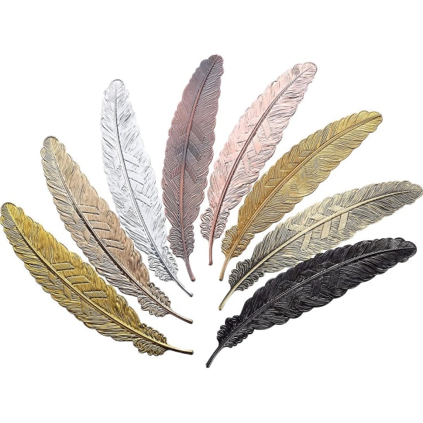 8 stykker Acsergery Gift Metal Feather Bookmarks Assorted Metal Bookmark Feather