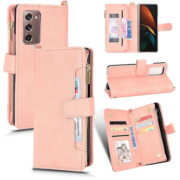 New Compatible With Samsung Galaxy Z Fold 2 Case Zipper Pocket Cover Magnetic Wallet Premium Leather Card Holder Protective Hand Strap Case