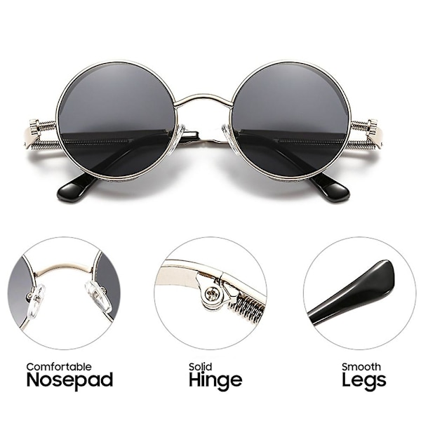 Vivibee Vintage Steampunk Røde Solbriller Menn Runde Punk Alloy Metal Retro Solbriller Kvinner 2022 Briller Gothic Style Shades