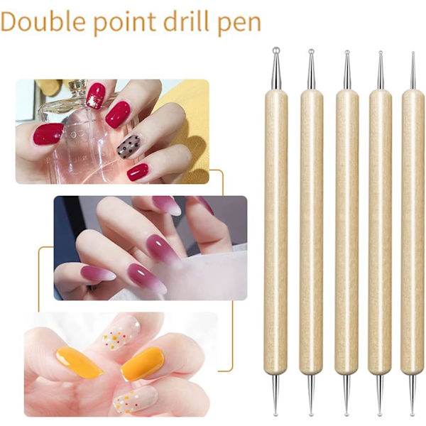 Set med 10 prickpennor, verktyg för nagelkonst, verktyg för prickning av nagelkonst, präglingsmönster, prägling med olika storlekar på dubbelsidig prickning