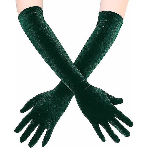 4-färger Klassisk Vuxen Svart Bourgogne sammet Opera/armbåge Stretch Finger Lång Dam Bröllopsklänning Handskar Matchande kostym Green