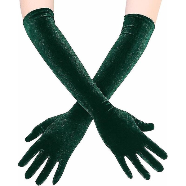 4-farver Klassisk Voksen Sort Bourgogne Velvet Opera/albue Stretch Finger Lang Kvinder Bryllupskjole Handsker Matchende kostume Green