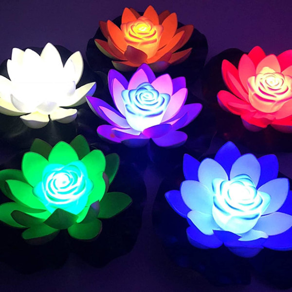 3 stk. LED Lotus Lys, Kunstig Lotus Flydende Lys, Vandafvisende Flydende, Blomst Natlampe