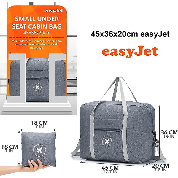 Ryanair Maks Størrelse Reise Duffel Bag 2 Pakk Foldbar Undersete Kabin Bag Vanntett Weekend Bag Lett Håndbagasje Bag Med Skulderstropp F 45x36x20cm EasyJet Gray x2