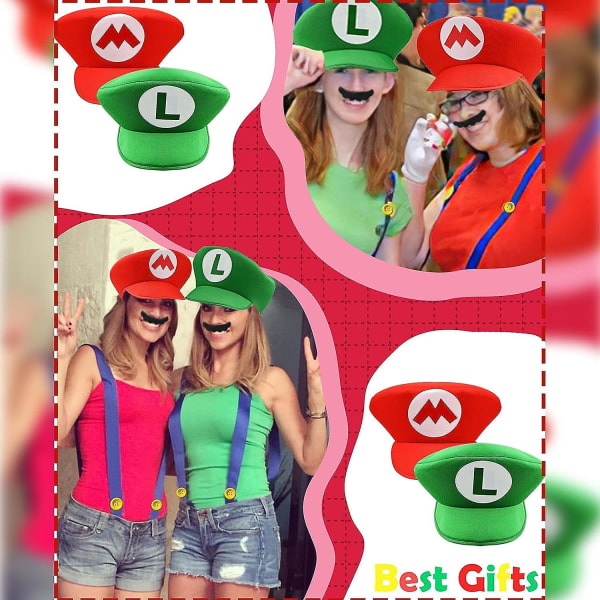 8 stk. Super Mario Bros Mario og Luigi hatte med skæg Mario Cosplay kostume tilbehørssæt til Halloween kostumer kvinder mænd børn Halloween outfits C