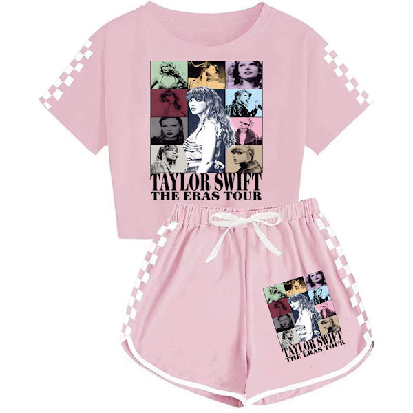 7-14 år flickors Taylor Swift avslappnad T-shirt toppar shorts set pyjamas hemkläder sportkläder kostymer kläder rosa pink 140cm