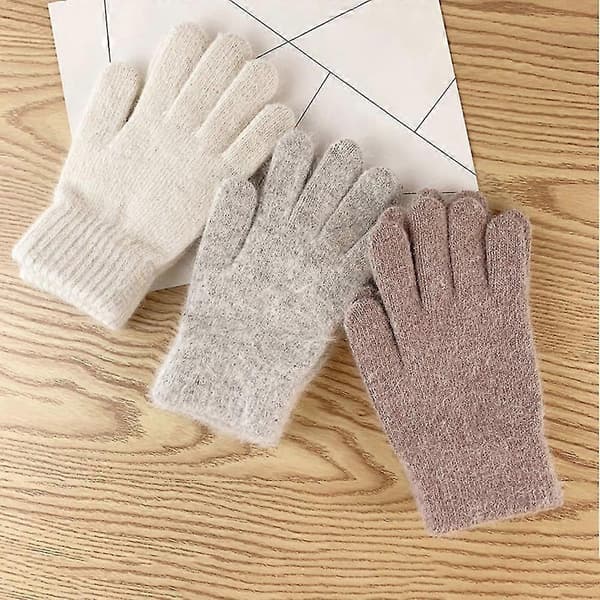 Elastiska helfingerhandskar Varma tjocka cykelhandskar Körhandskar Mode Kvinnor Män Vintervarma stickade ullhandskar Utomhushandskar White 1pair