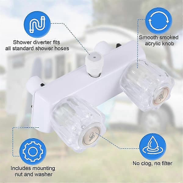 4 tums RV duschventilavledare med dubbla vred kranbyte Vit transparent