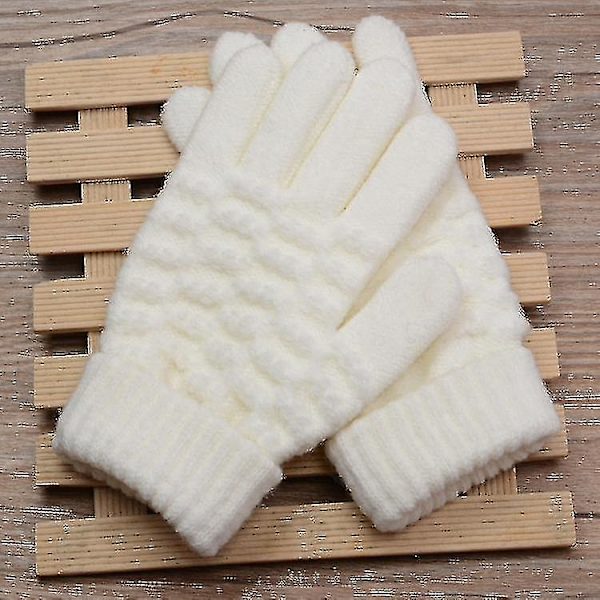 Dam Barn Vinter Touch Screen Handskar Varma Fleece Foder Stickade Handskar Elastisk Manschett Vinter Texting Handskar Barn Vit