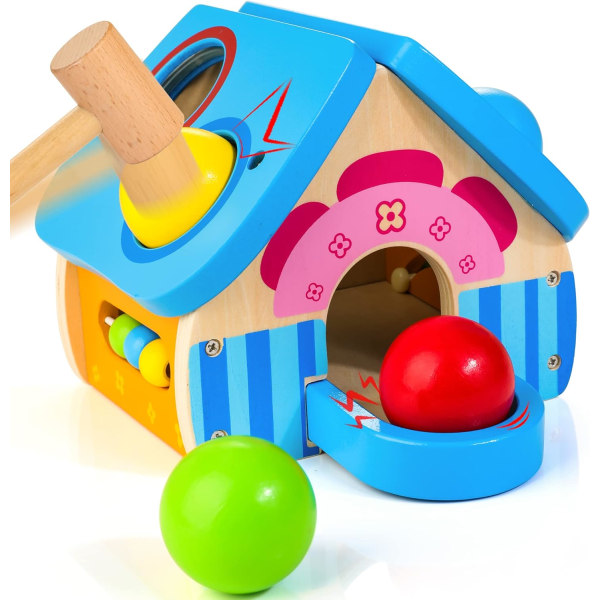 Baby , 4 i 1 Montessorihammarbollshus med klubba Montessorilåda i trä Leksak Uppgraderade föremål bestående låda