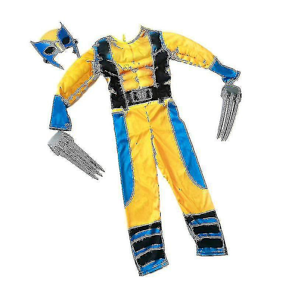 Lasten Wolverine-asu Poika Supersankari Hyppyasu Lapset Halloween Cosplay Naamio/susi Kynsi Rekvisiitta Fantasia 2Pcs Set L(130-140CM)