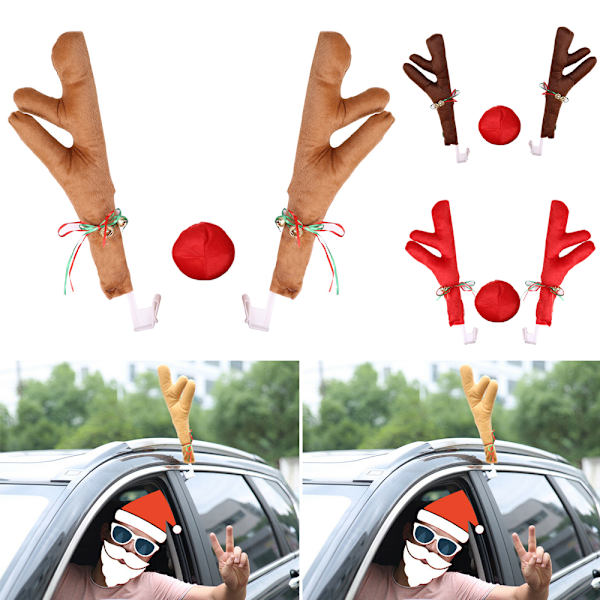 Christmas Car Antler Decorations Xmas Auto Decoration Kit Khaki