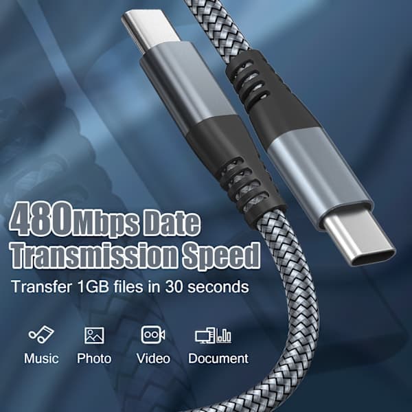 INF USB-C Charging Cable 60W Fast Charging, Compatible with iPhone 15/Plus/Pro Max, Samsung Galaxy S24/S23/S22, Pixel 7 Pro Grey 2 m