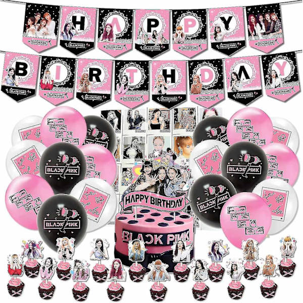 Blackpink festartiklar för fans födelsedagsfest dekorationer - 1 Blackpink festbanderoll 18 Blackpink festballonger 17 Blackpink tårtdekorationer 20 Blackpink Lomo-kort 2 band