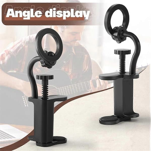 Magnetisk Gitarr Telefonhållare Justerbart Gitarrfäste Notställ Klämma för 6-8,8 cm Tjocka Gitarrer Ukulele Black
